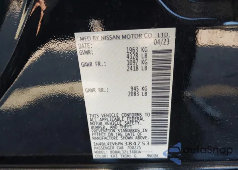 2023 Nissan Altima Sl Fwd from USA, damaged, VIN 1N4BL4EV6PN384753